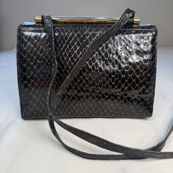 Vintage Stuart Weitzman Snake Embossed Leather Evening Shoulder Bag Purse - Picture 7 of 14